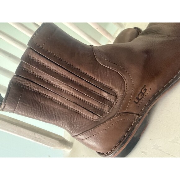 UGG Leather Chelsea 5633 Boots Men Size 10 Brushed Brown Pull On - Picture 4 of 7